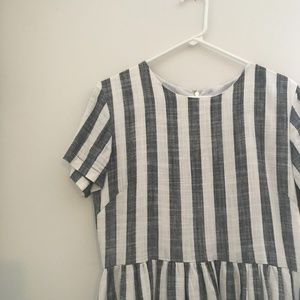 Grey + White Linen Blend Dress